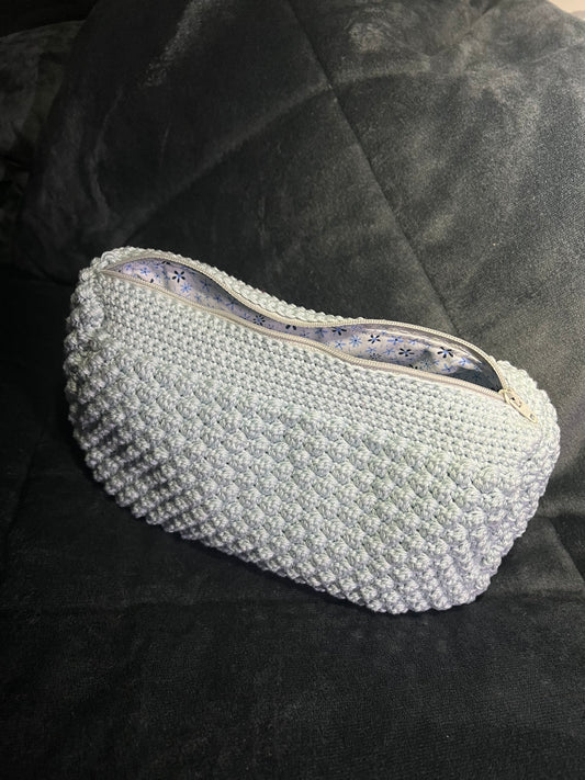 Handmade Ice Blue Crochet Toiletry Bag – Medium